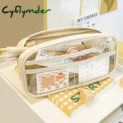 Cyflymder Transparent Large Capacity Pencil Bag Aesthetic School Case Girl Stationery Holder Box