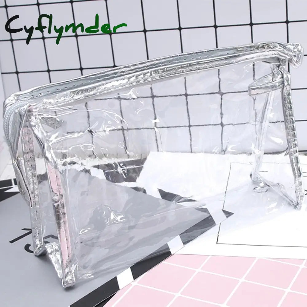 Cyflymder Transparent Plastic Cosmetic Toiletries Bag Women Pillow Shape Zipper Makeup Bags Case