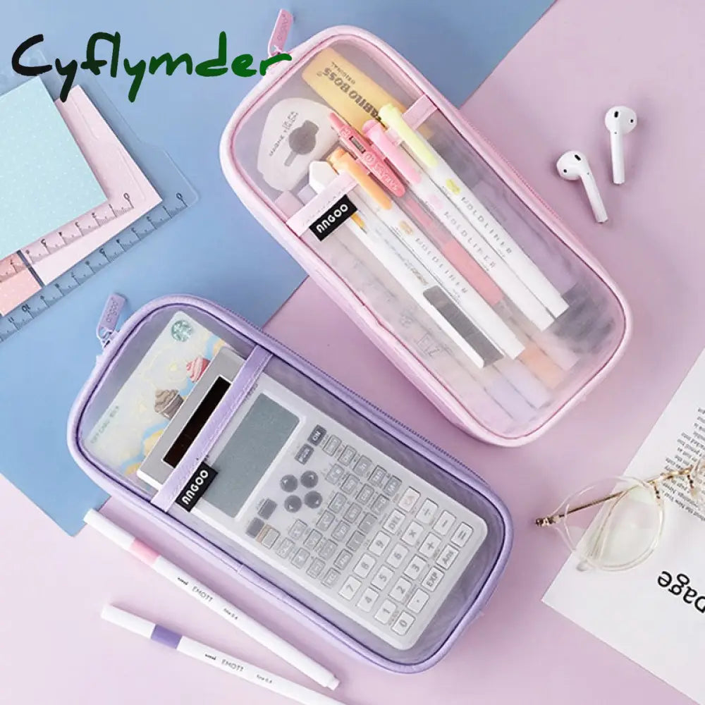 Cyflymder Transparent School Pencil Case For Students Colored Pen Bag Large Capacity Cute Storage