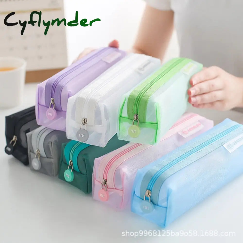 Cyflymder Transparent Stationery Pencil Bag Student Examination Dedicated Nylon Mesh Pen Case