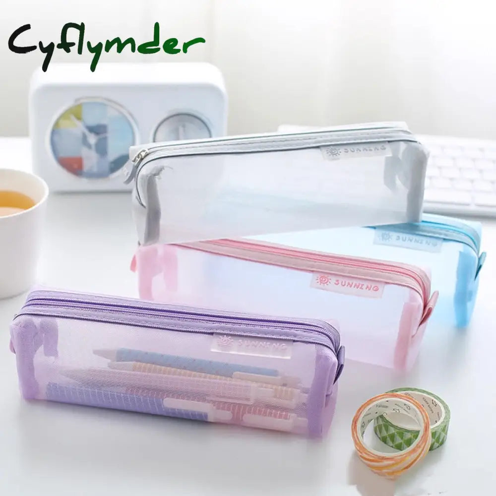 Cyflymder Transparent Stationery Pencil Bag Student Examination Dedicated Nylon Mesh Pen Case