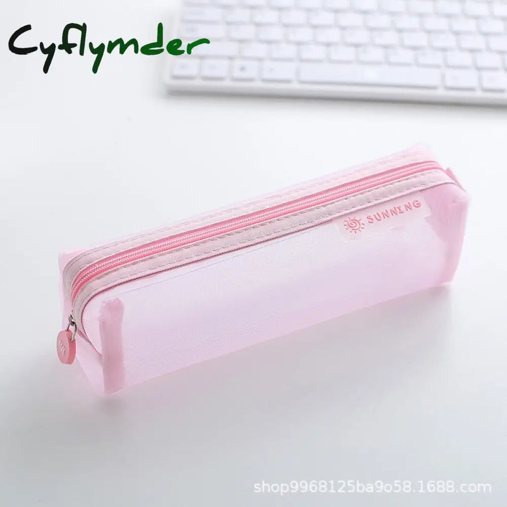 Cyflymder Transparent Stationery Pencil Bag Student Examination Dedicated Nylon Mesh Pen Case