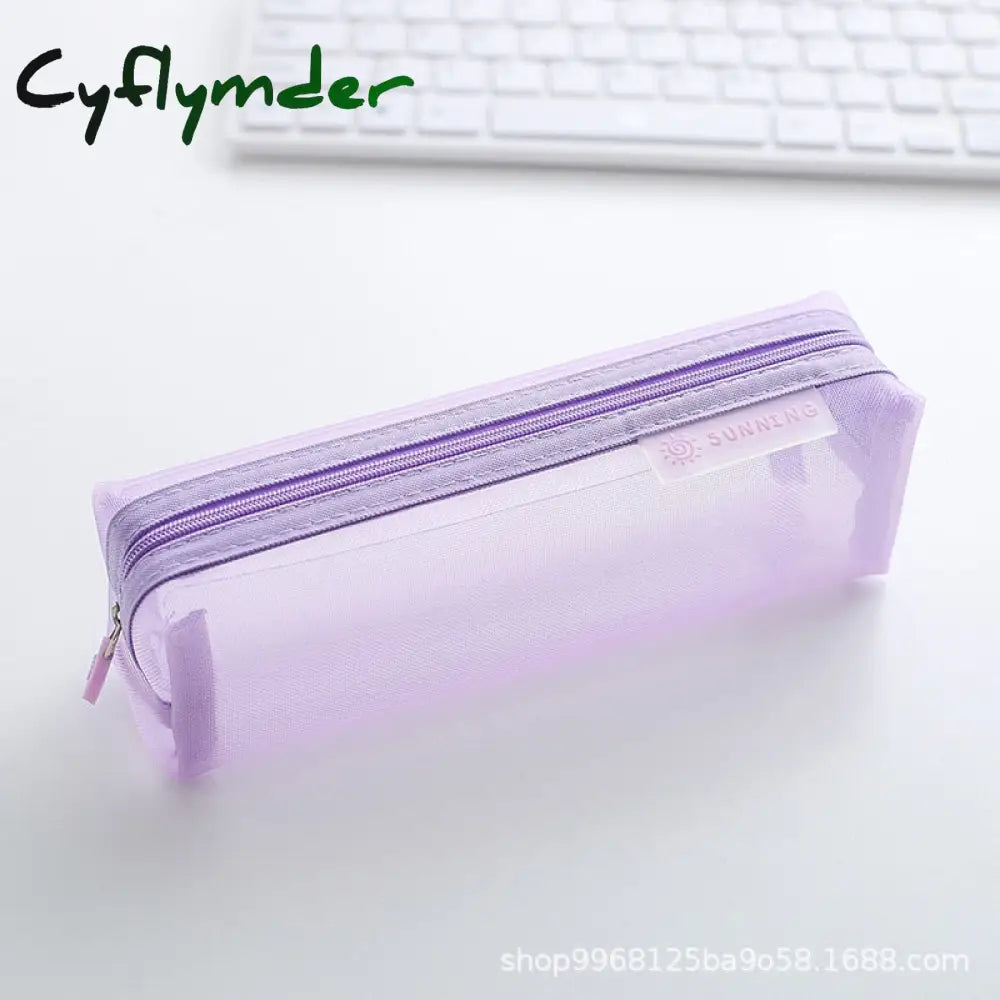 Cyflymder Transparent Stationery Pencil Bag Student Examination Dedicated Nylon Mesh Pen Case