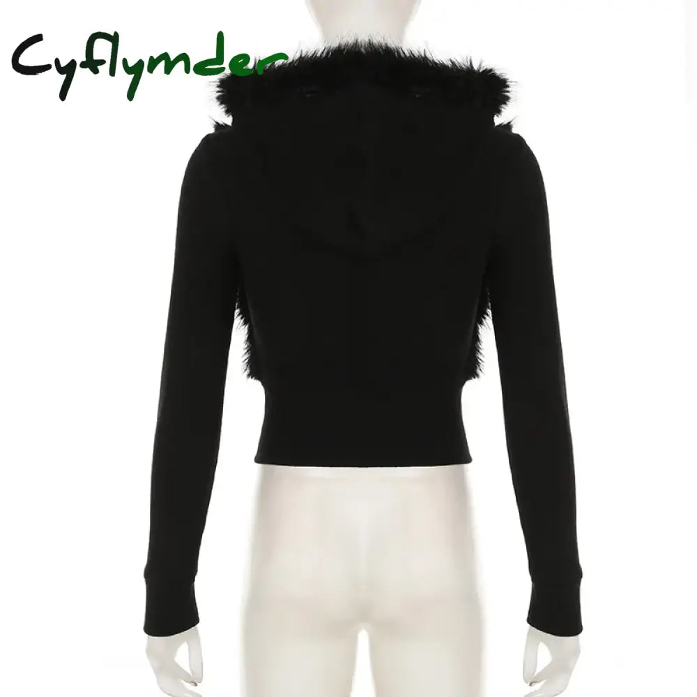 Cyflymder trashy outfits Fake fur Collar Warm Spring Rabbit Fur Coat Female Fur Knitted Jacket Outwear Fashion Long