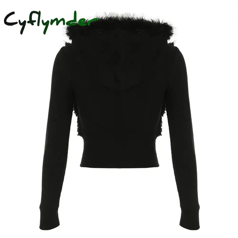 Cyflymder trashy outfits Solid Autumn Winter New Hoodies Women Long Sleeve Furry ball Zip Up Hooded Knitted Patchwork