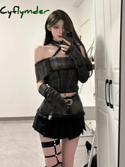 Cyflymder trashy outfits Spring/Summer New Sexy One Shoulder Short Sleeve Slim Retro Top Splicing Short Skirt Set Spicy