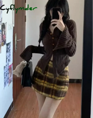 Cyflymder trashy outfits Two Piece Sets Womens Skirt Outfits Roupas Femme Slim Waist Vintage Knitted Sweater High Waist