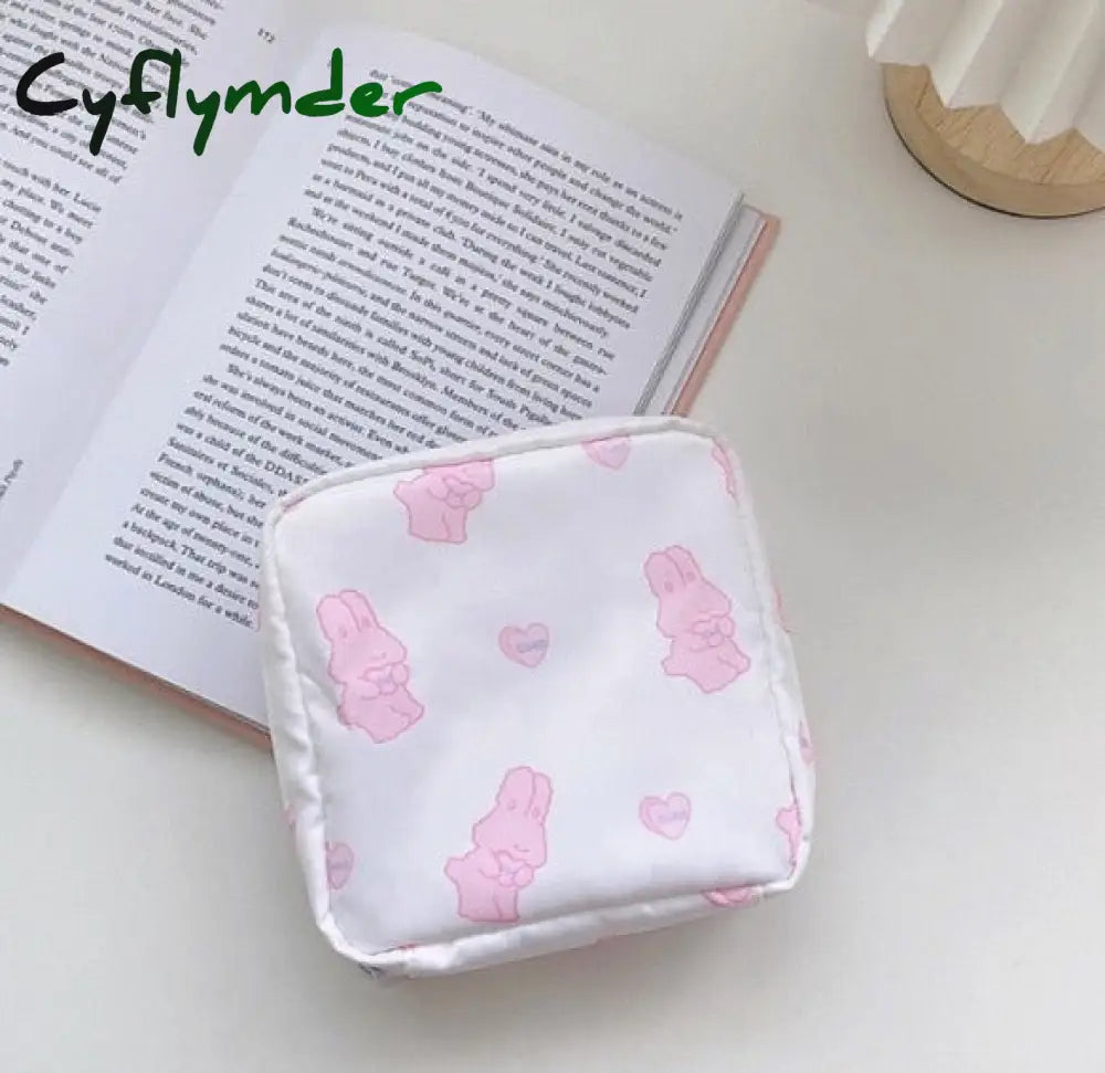 Cyflymder Travel Kawaii Cosmetic Storage Bag For Girls Cute Bear Rabbit Tampon Sanitary Pad Pouch