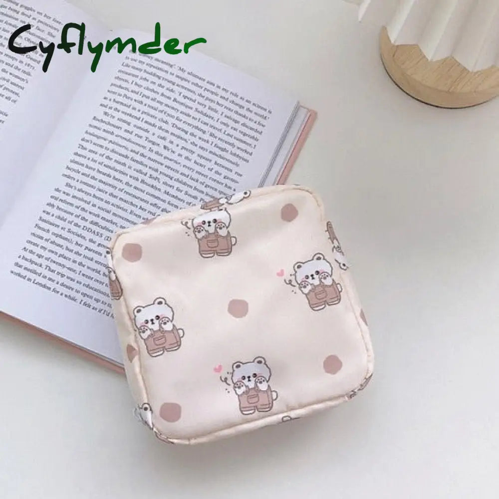 Cyflymder Travel Kawaii Cosmetic Storage Bag For Girls Cute Bear Rabbit Tampon Sanitary Pad Pouch