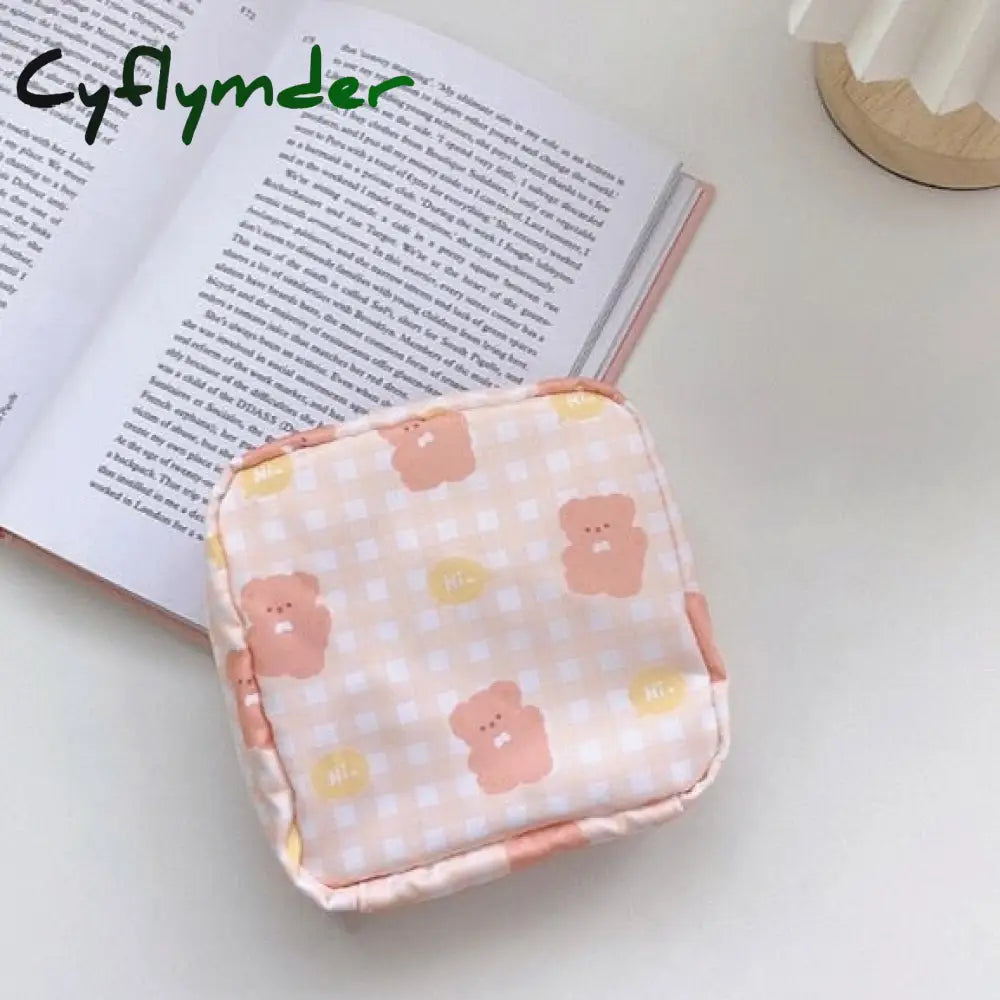 Cyflymder Travel Kawaii Cosmetic Storage Bag For Girls Cute Bear Rabbit Tampon Sanitary Pad Pouch