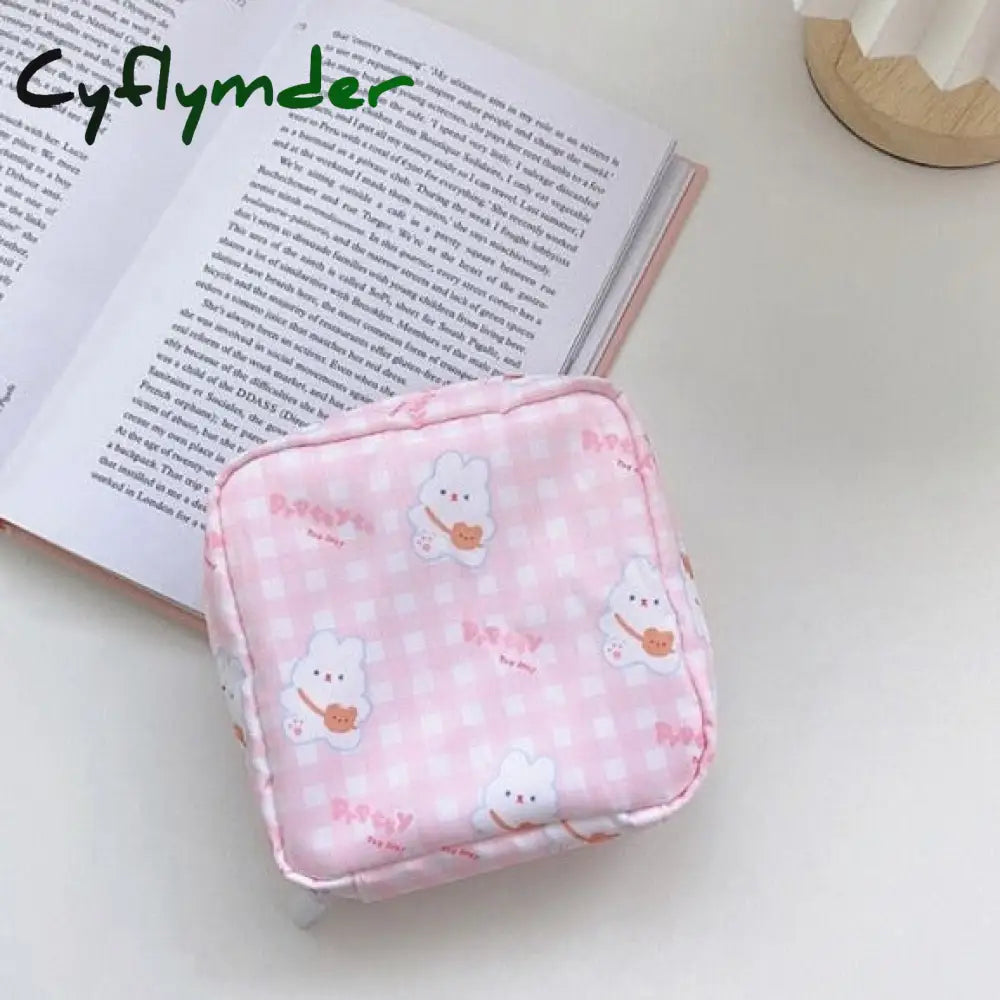 Cyflymder Travel Kawaii Cosmetic Storage Bag For Girls Cute Bear Rabbit Tampon Sanitary Pad Pouch