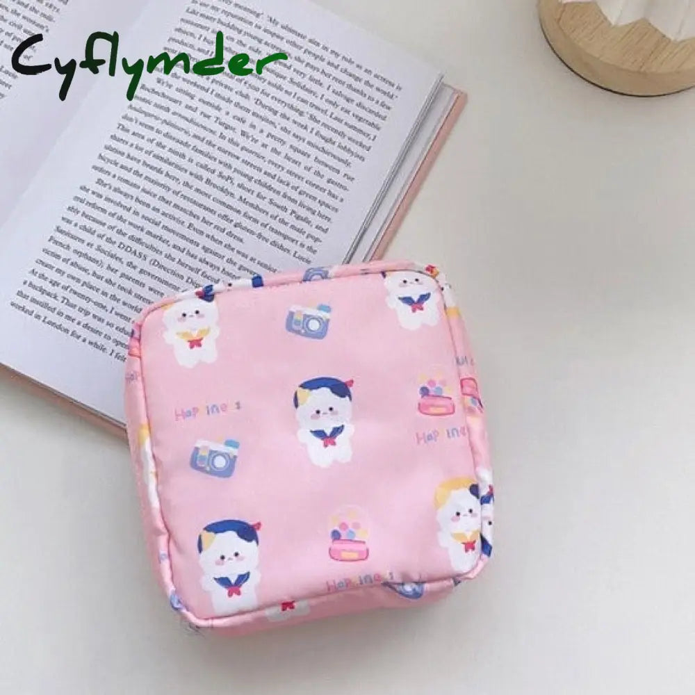 Cyflymder Travel Kawaii Cosmetic Storage Bag For Girls Cute Bear Rabbit Tampon Sanitary Pad Pouch