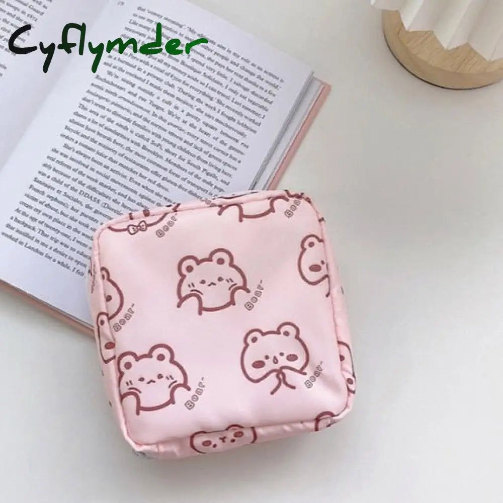 Cyflymder Travel Kawaii Cosmetic Storage Bag For Girls Cute Bear Rabbit Tampon Sanitary Pad Pouch