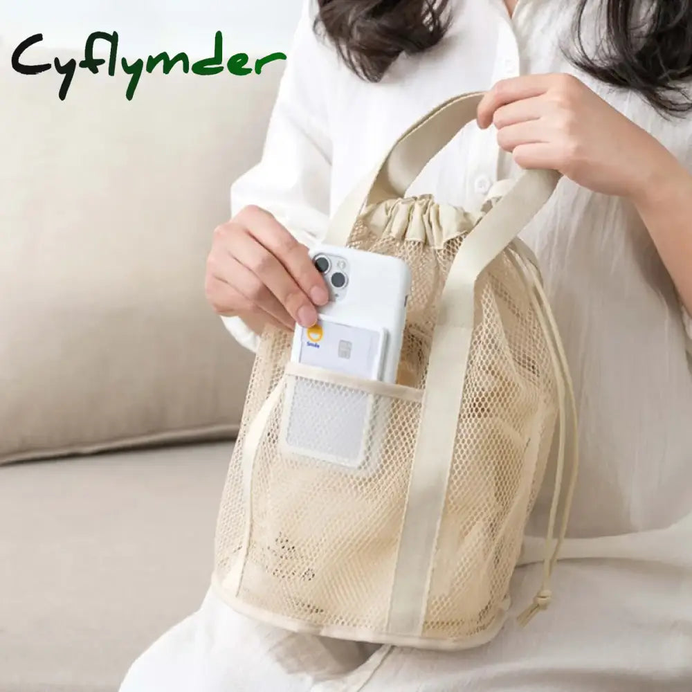 Cyflymder Travel Large Capacity Mesh Nylon Cosmetic Bag Organizer Foldable Casual Drawstring Bags