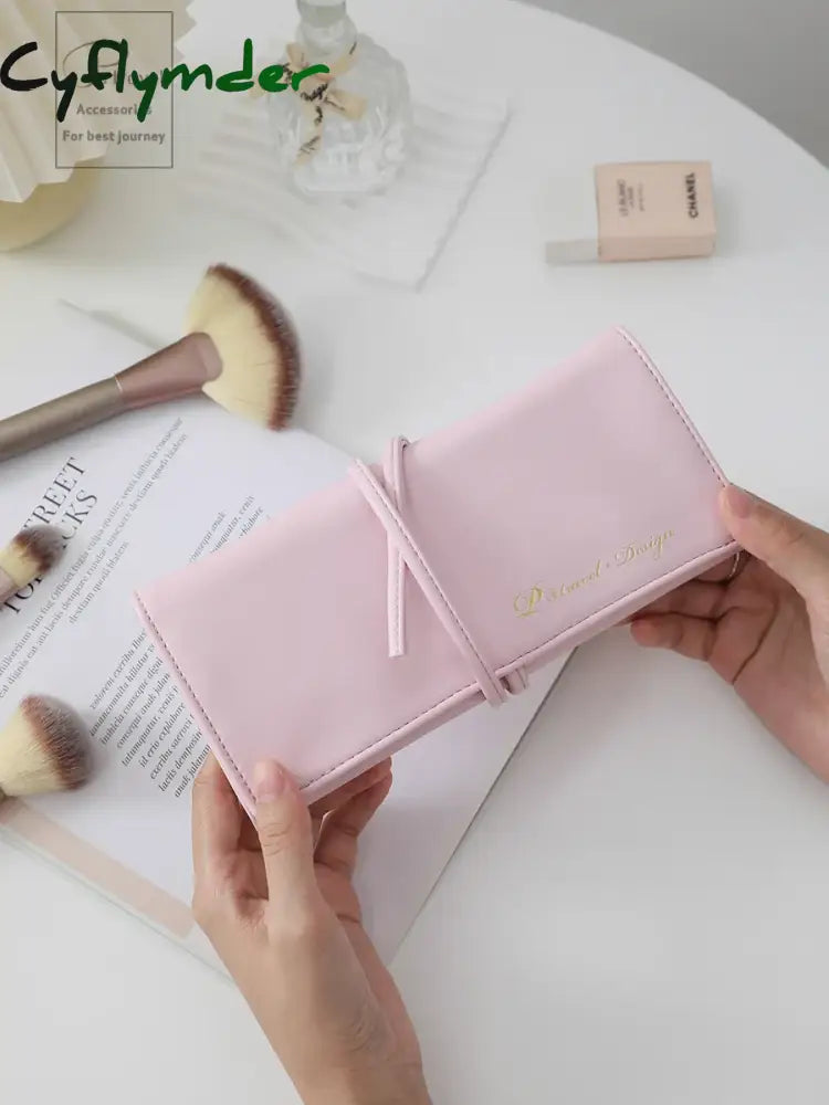 Cyflymder Travel Makeup Brushes Case Luxury Foldable Roll Bag Organizer Pouch Portable Eyebrow