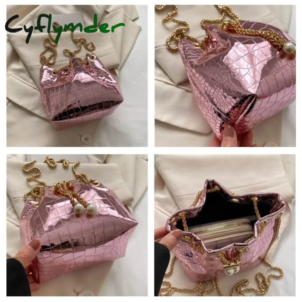 Cyflymder Trend Sequin Women Shoulder Bag Chain Crossbody Bucket Handbag Tote Female Messenger Bags