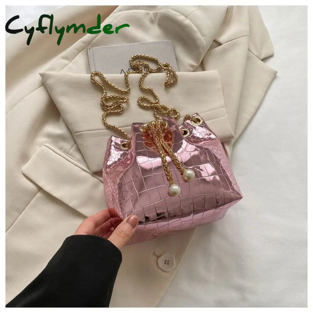 Cyflymder Trend Sequin Women Shoulder Bag Chain Crossbody Bucket Handbag Tote Female Messenger Bags