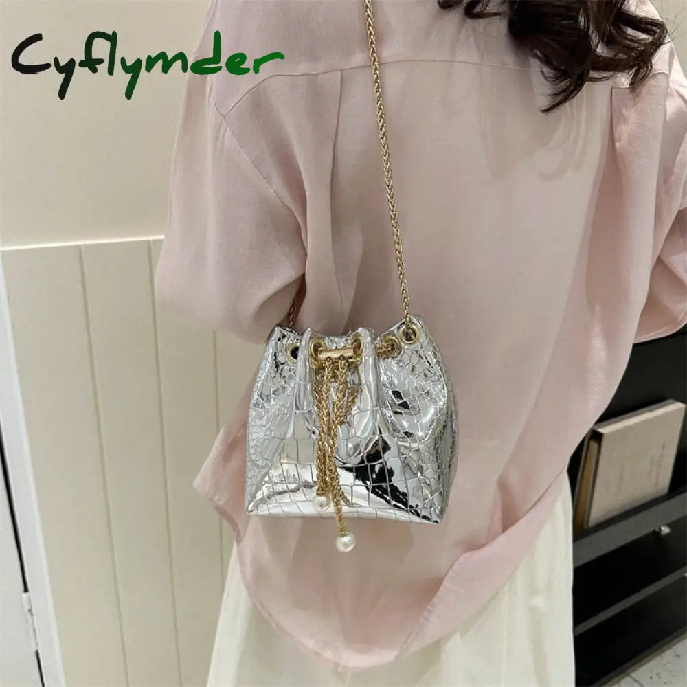 Cyflymder Trend Sequin Women Shoulder Bag Chain Crossbody Bucket Handbag Tote Female Messenger Bags