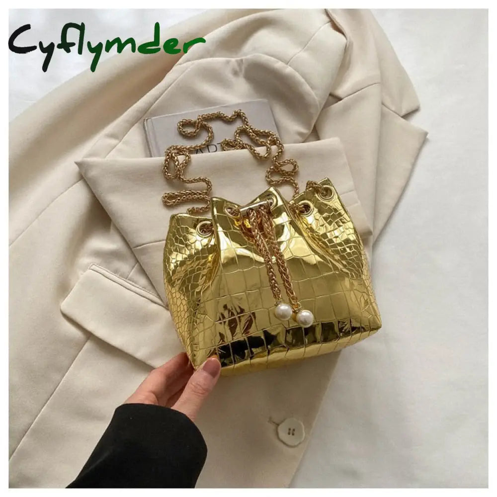 Cyflymder Trend Sequin Women Shoulder Bag Chain Crossbody Bucket Handbag Tote Female Messenger Bags