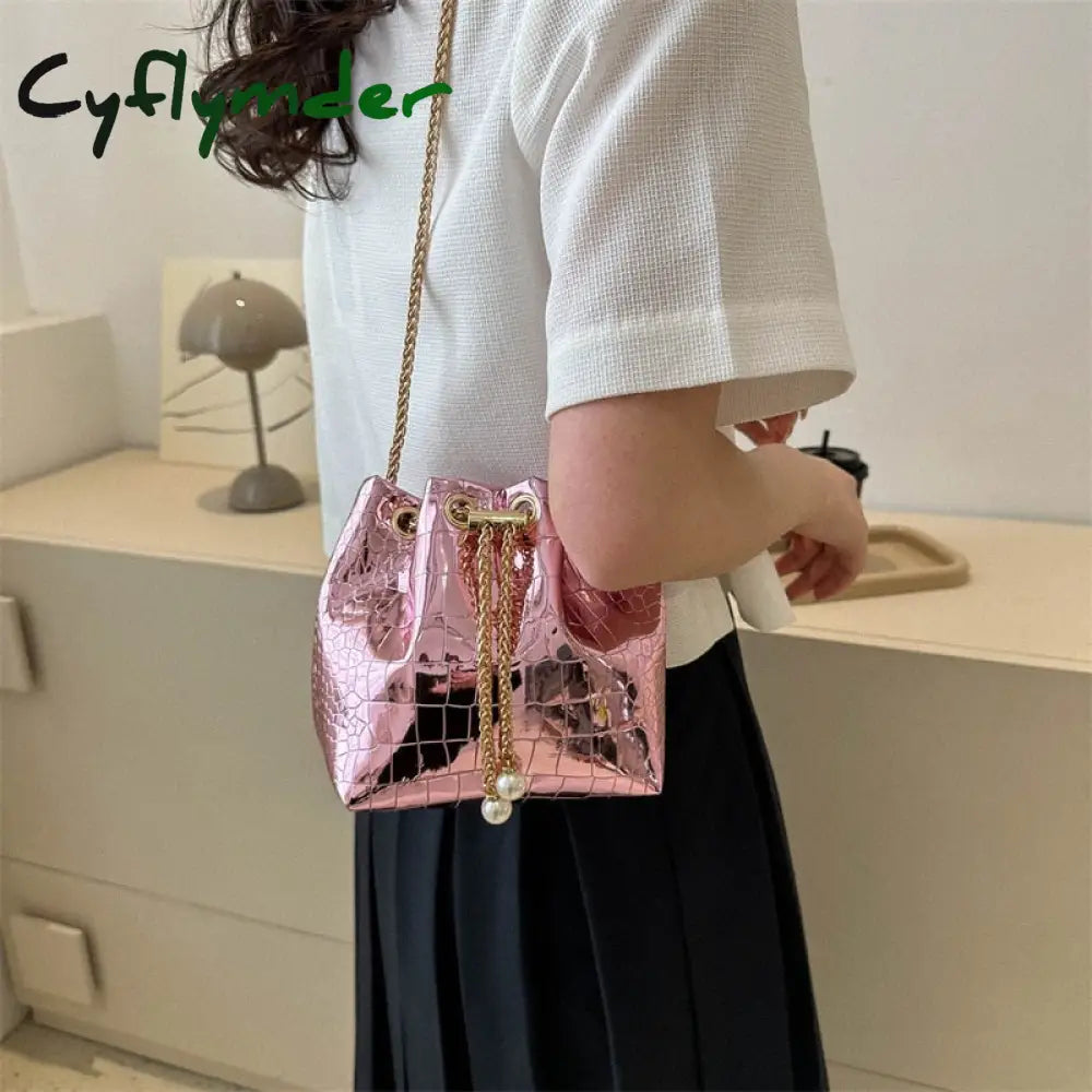 Cyflymder Trend Sequin Women Shoulder Bag Chain Crossbody Bucket Handbag Tote Female Messenger Bags