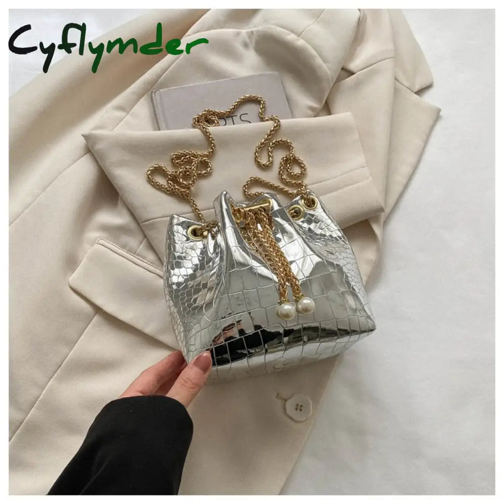 Cyflymder Trend Sequin Women Shoulder Bag Chain Crossbody Bucket Handbag Tote Female Messenger Bags