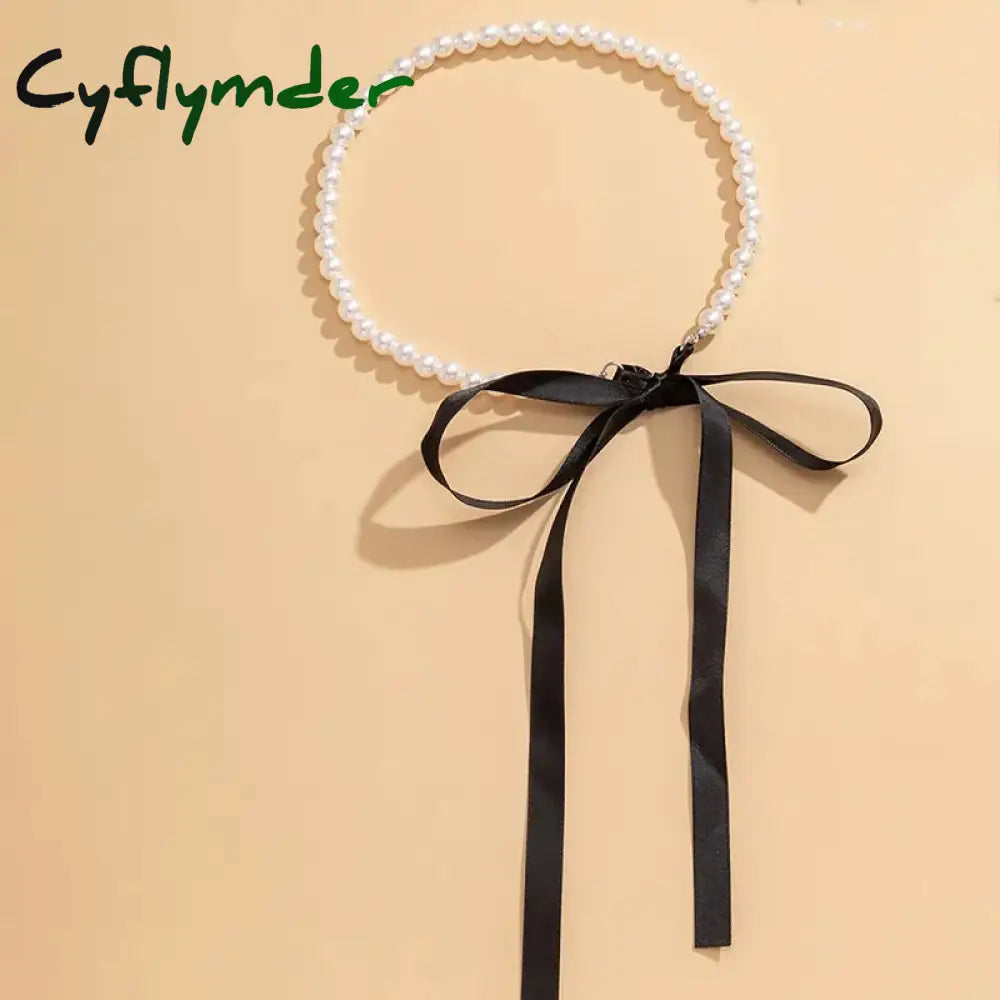 Cyflymder Trend Wedding Party Jewelry Long Black Ribbon Choker Necklace For Women Elegant White