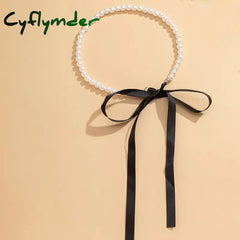 Cyflymder Trend Wedding Party Jewelry Long Black Ribbon Choker Necklace For Women Elegant White