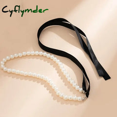 Cyflymder Trend Wedding Party Jewelry Long Black Ribbon Choker Necklace For Women Elegant White