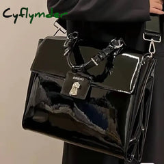 Cyflymder Trendy Female Briefcase Cool Patent Leather Shoulder Laptop Bag Women Large Capacity