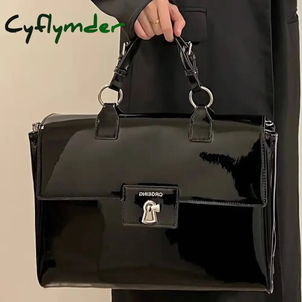 Cyflymder Trendy Female Briefcase Cool Patent Leather Shoulder Laptop Bag Women Large Capacity