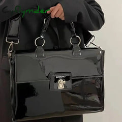 Cyflymder Trendy Female Briefcase Cool Patent Leather Shoulder Laptop Bag Women Large Capacity