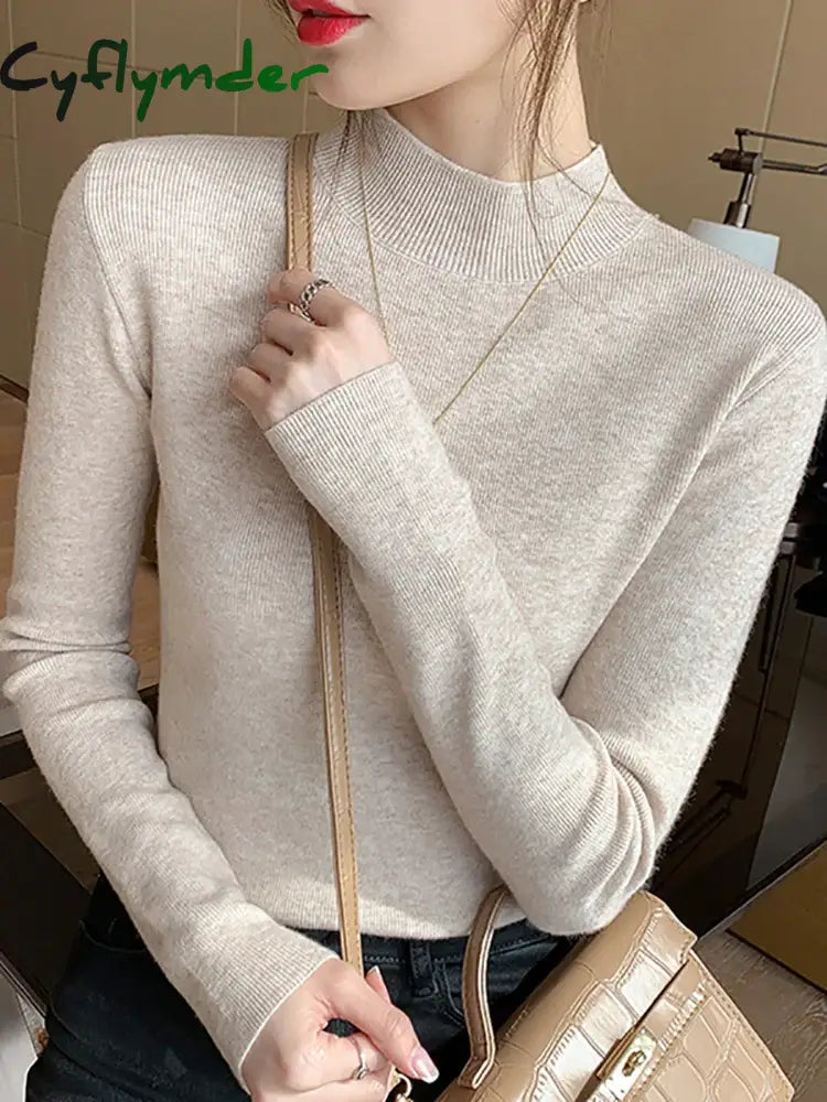 Turtleneck Sweater Women Fashion 2024 New Stretch Tops Women Knitted Pullovers Long Sleeve Bottoming Knitted Sweater