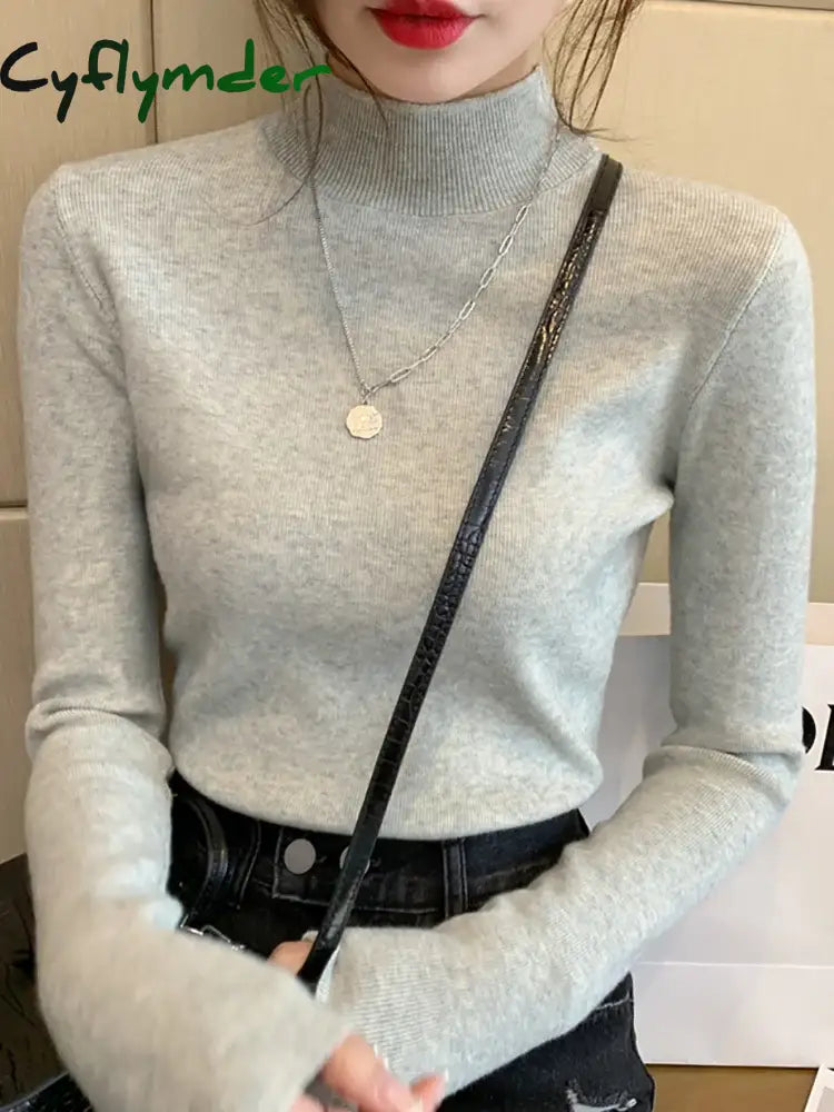 Cyflymder Turtleneck Sweater Women Fashion 2024 New Stretch Tops Knitted Pullovers Long Sleeve