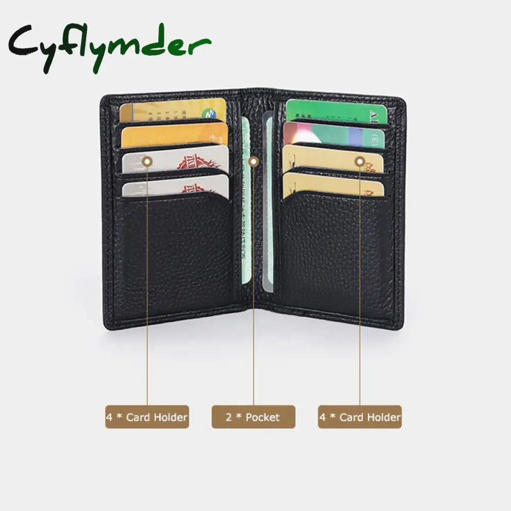 Cyflymder Ultra Slim Genuine Leather Card Holder Wallet For Men Thin Folding Bank Credit Small Mens