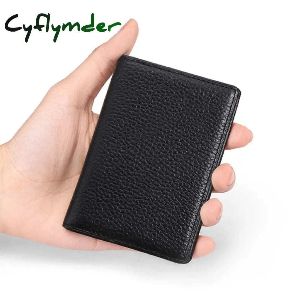 Cyflymder Ultra Slim Genuine Leather Card Holder Wallet For Men Thin Folding Bank Credit Small Mens