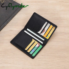 Cyflymder Ultra Slim Genuine Leather Card Holder Wallet For Men Thin Folding Bank Credit Small Mens