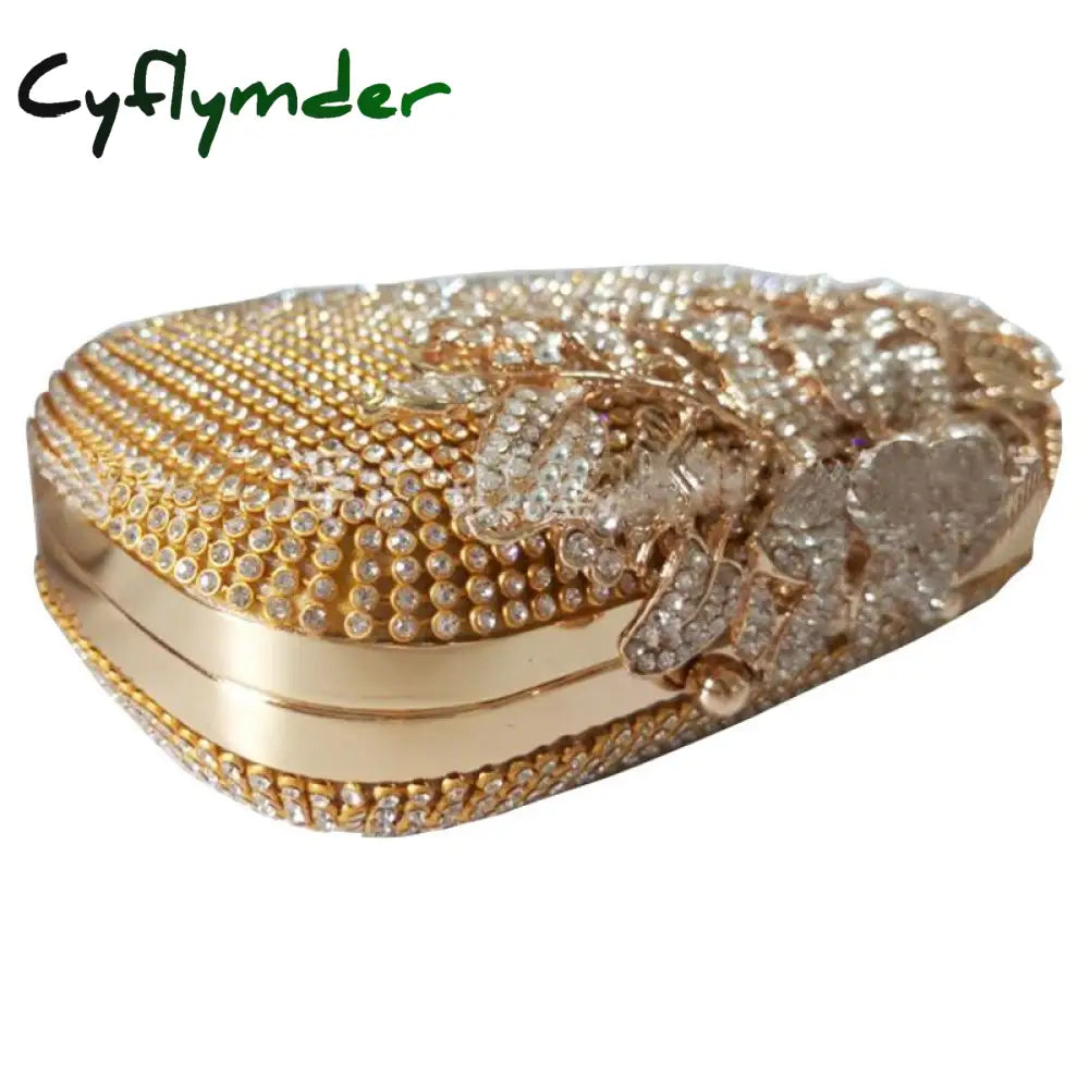 Cyflymder Unique Gold Rhinestone Evening Bag Clutch Purse Christmas Party Bridal Prom