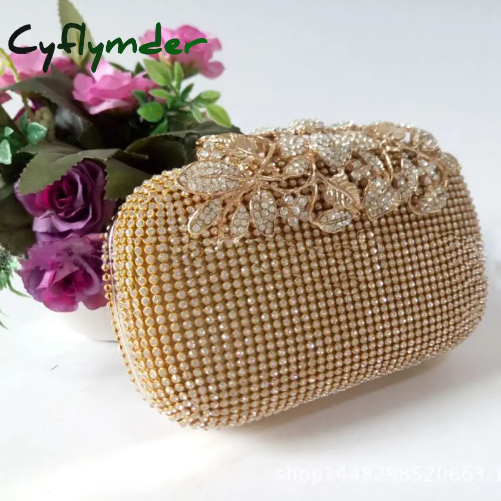 Cyflymder Unique Gold Rhinestone Evening Bag Clutch Purse Christmas Party Bridal Prom Gold