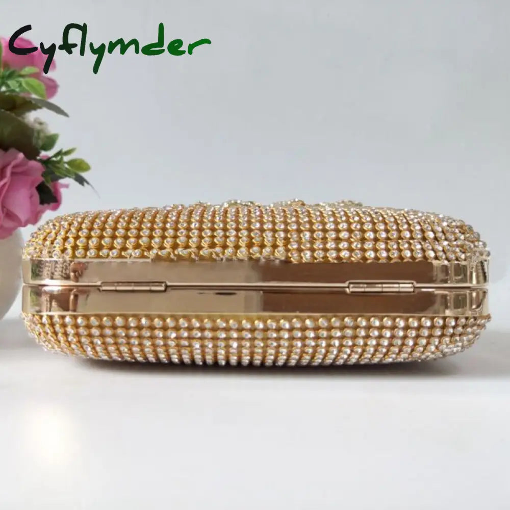 Cyflymder Unique Gold Rhinestone Evening Bag Clutch Purse Christmas Party Bridal Prom