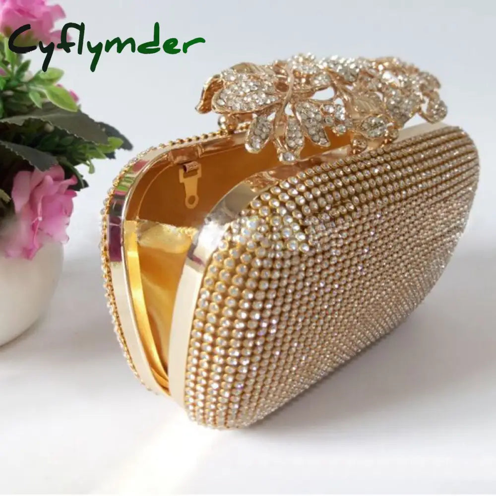 Cyflymder Unique Gold Rhinestone Evening Bag Clutch Purse Christmas Party Bridal Prom