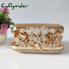 Cyflymder Unique Gold Rhinestone Evening Bag Clutch Purse Christmas Party Bridal Prom