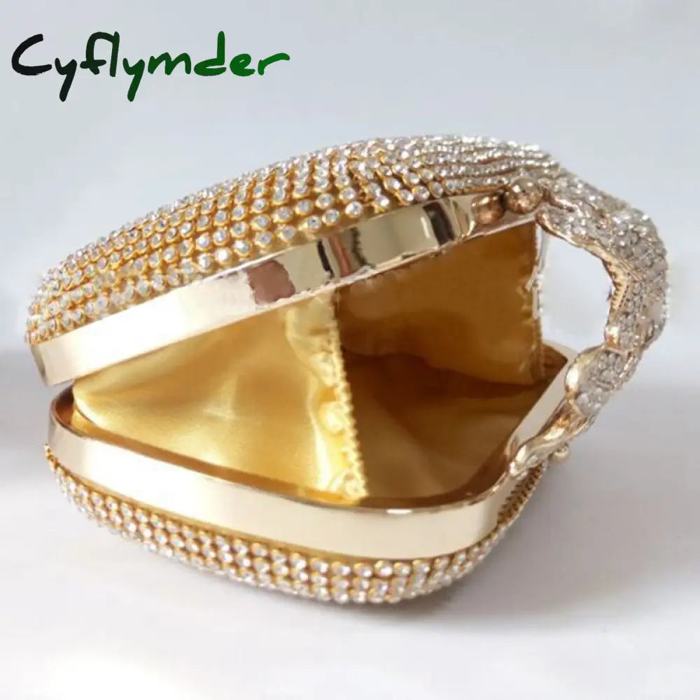 Cyflymder Unique Gold Rhinestone Evening Bag Clutch Purse Christmas Party Bridal Prom