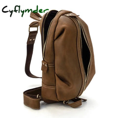 Cyflymder Unique Men’s Crazy Horse Leather Chest Bag Real Cowhide Ipad Mini Male Single Shoulder