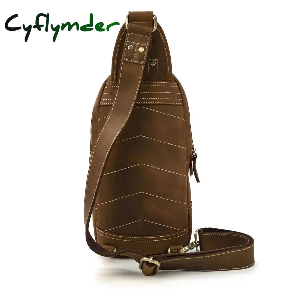 Cyflymder Unique Men’s Crazy Horse Leather Chest Bag Real Cowhide Ipad Mini Male Single Shoulder