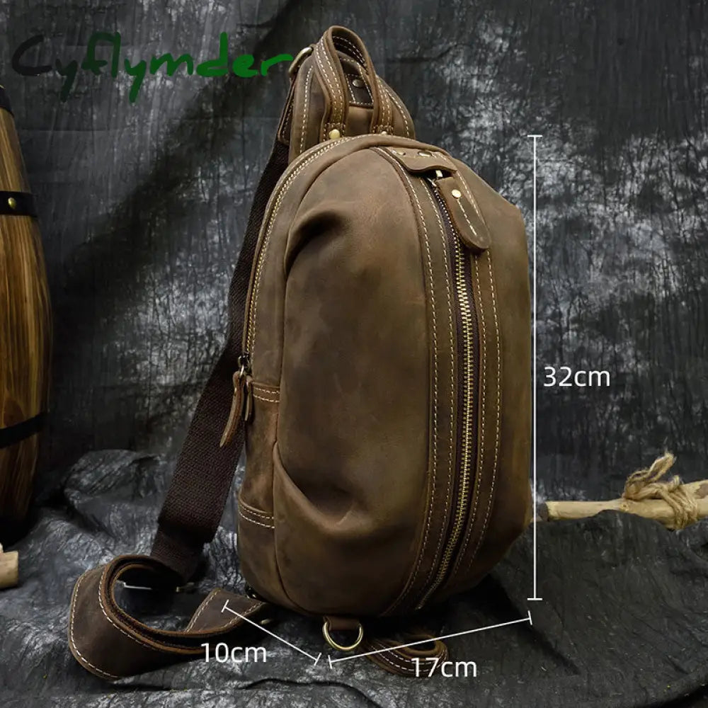 Cyflymder Unique Men’s Crazy Horse Leather Chest Bag Real Cowhide Ipad Mini Male Single Shoulder