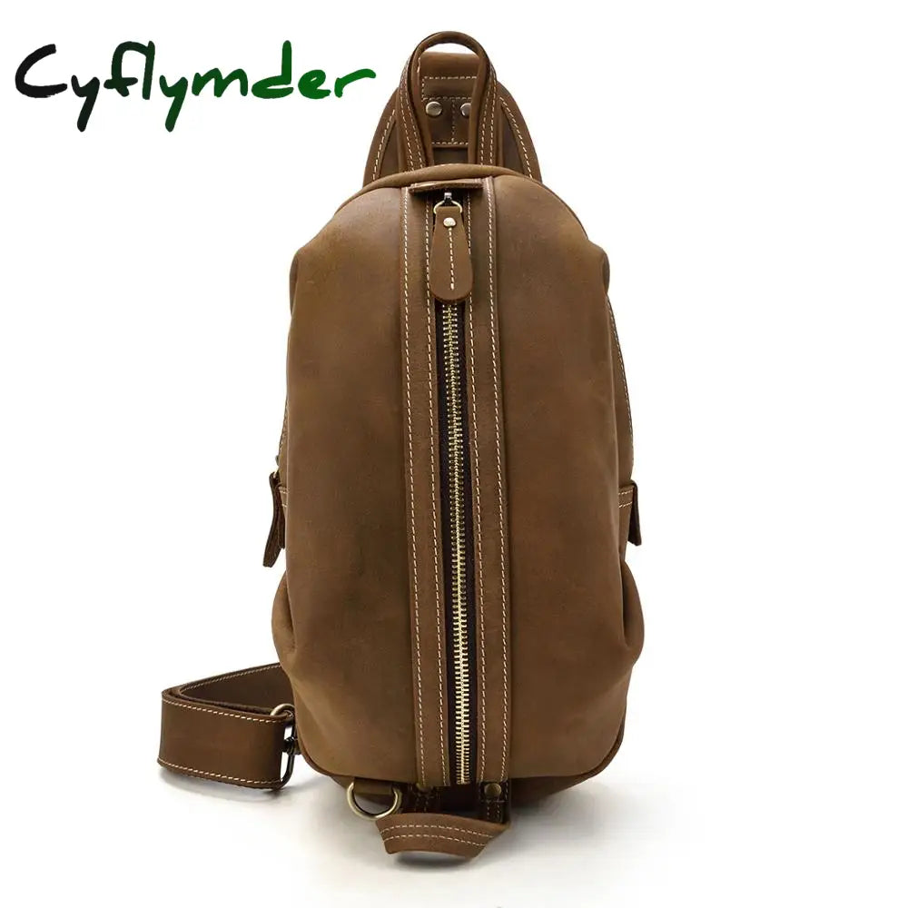 Cyflymder Unique Men’s Crazy Horse Leather Chest Bag Real Cowhide Ipad Mini Male Single Shoulder