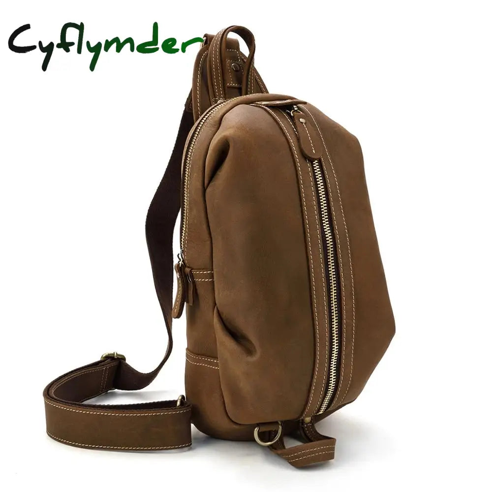 Cyflymder Unique Men’s Crazy Horse Leather Chest Bag Real Cowhide Ipad Mini Male Single Shoulder