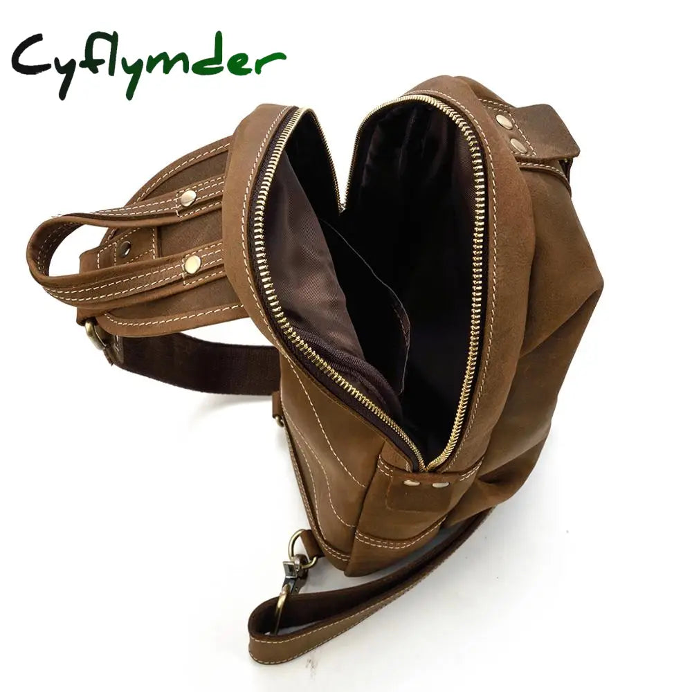 Cyflymder Unique Men’s Crazy Horse Leather Chest Bag Real Cowhide Ipad Mini Male Single Shoulder