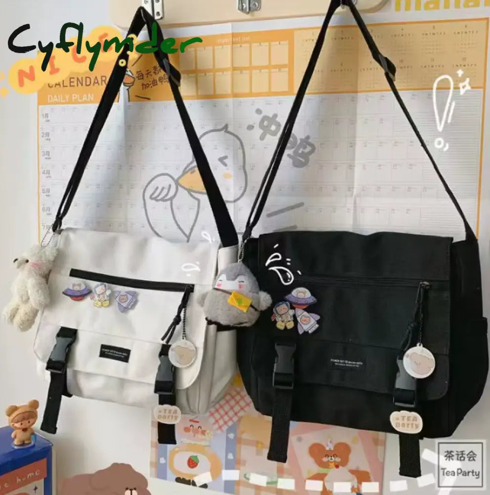 Cyflymder Unisex Large Capacity Casual Fashion Single Shoulder Bag Korean Teenagers Multiple Pockets Book Bag Nylon