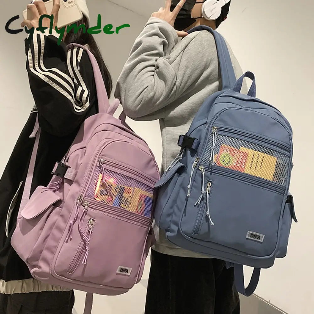 Cyflymder Unisex Large Capacity Students Backpack Korean Pure Color Boys Girls Campus Style